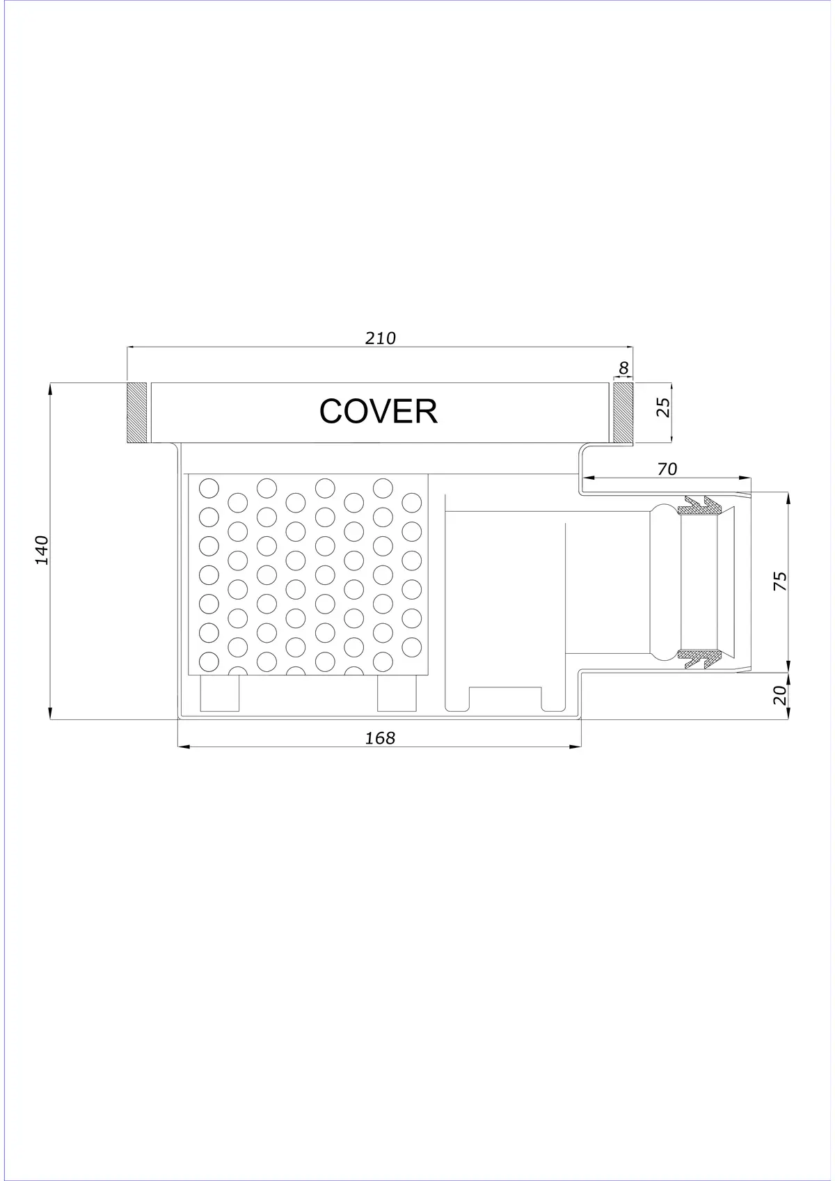 Bodenablauf BK_KROB 210 DN 75 mit Rand 25x8mm - Einteilig Horizontal