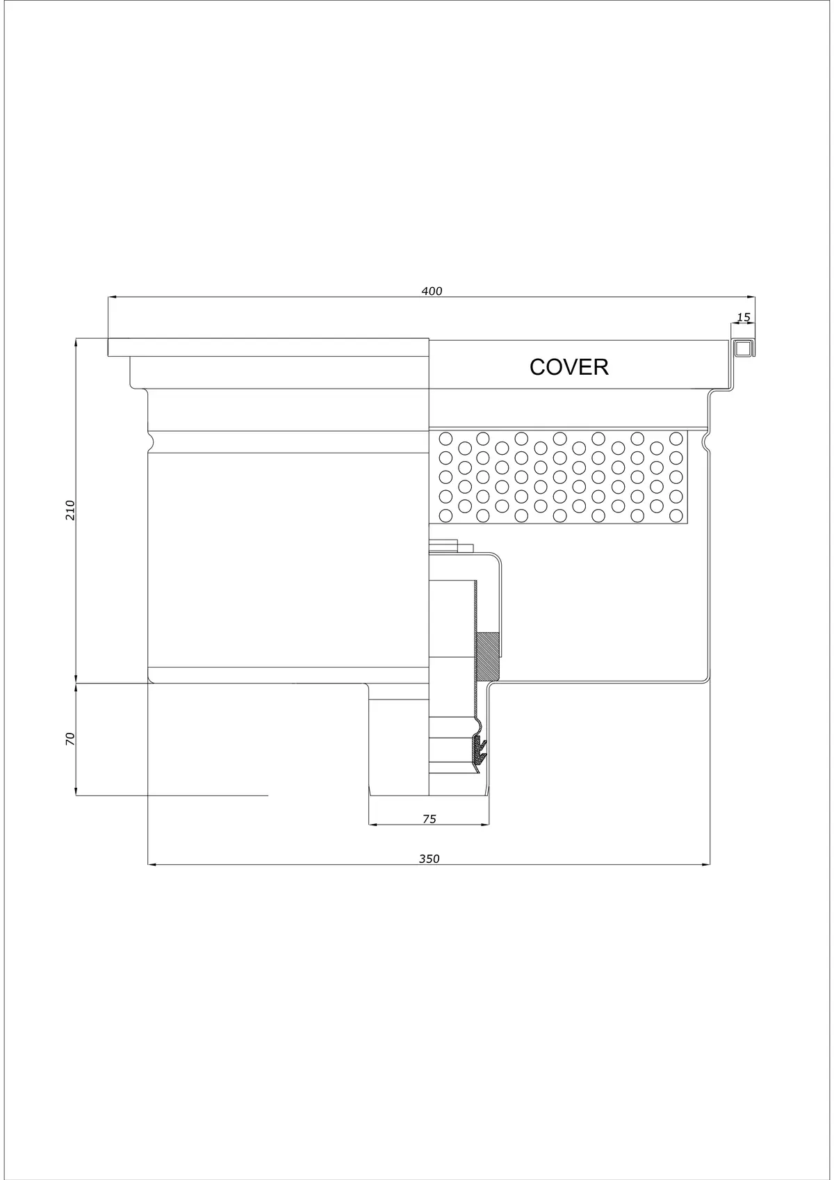 Bodenablauf BK_KRD 400x400 DN 75 - Einteiliger Vertikaler Ablauf