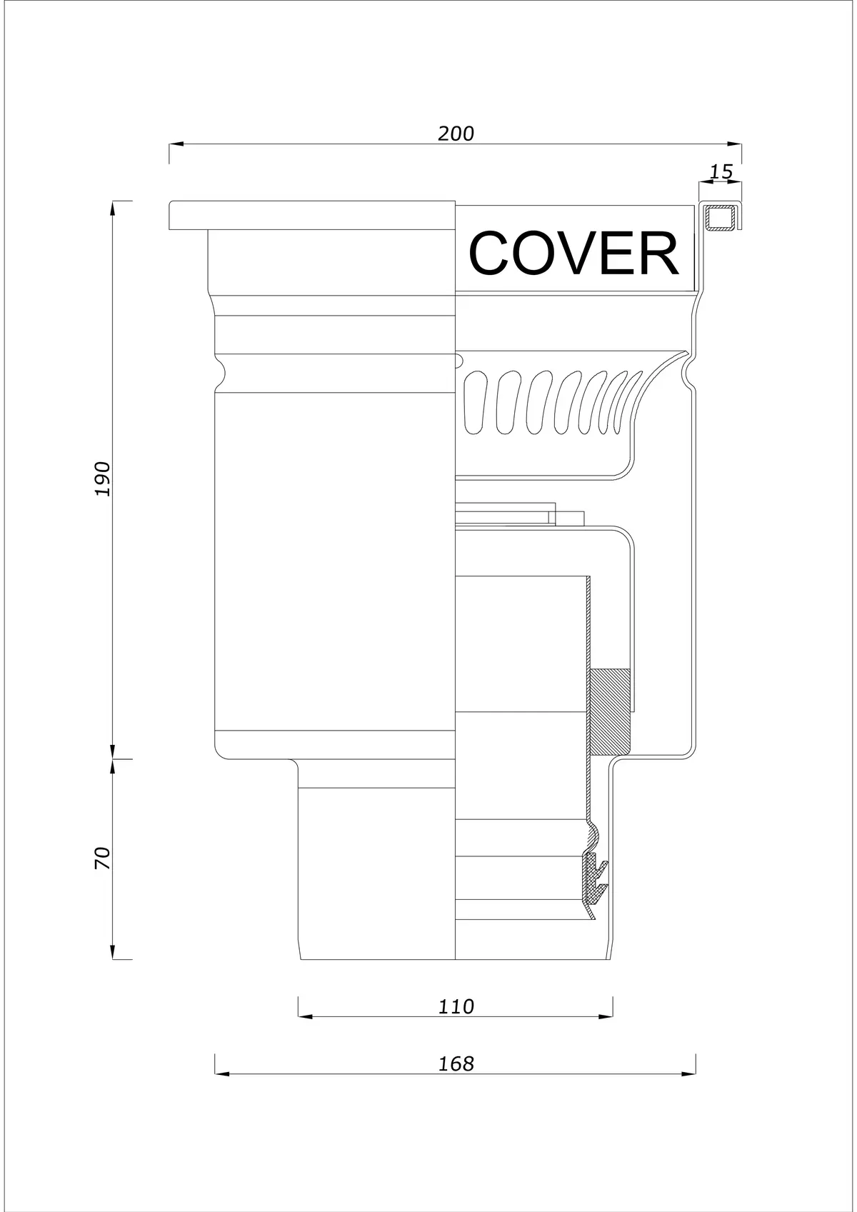Bodenablauf BK_KRD 200x200 DN 110 - Einteilig Vertikal