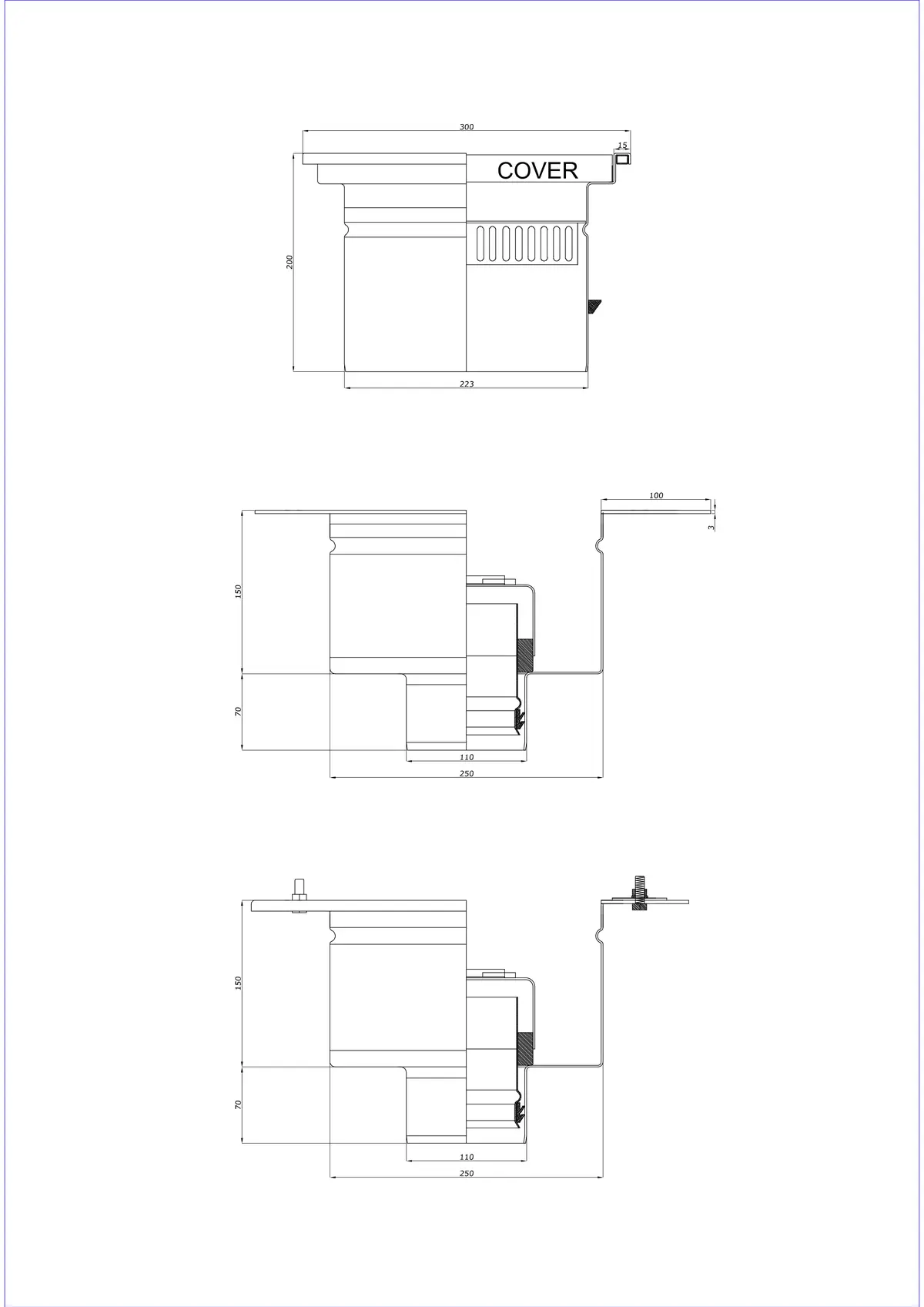 Bodenablauf BK_KRD 300x300 DN 110 - Zweiteiliger Vertikaler Ablauf