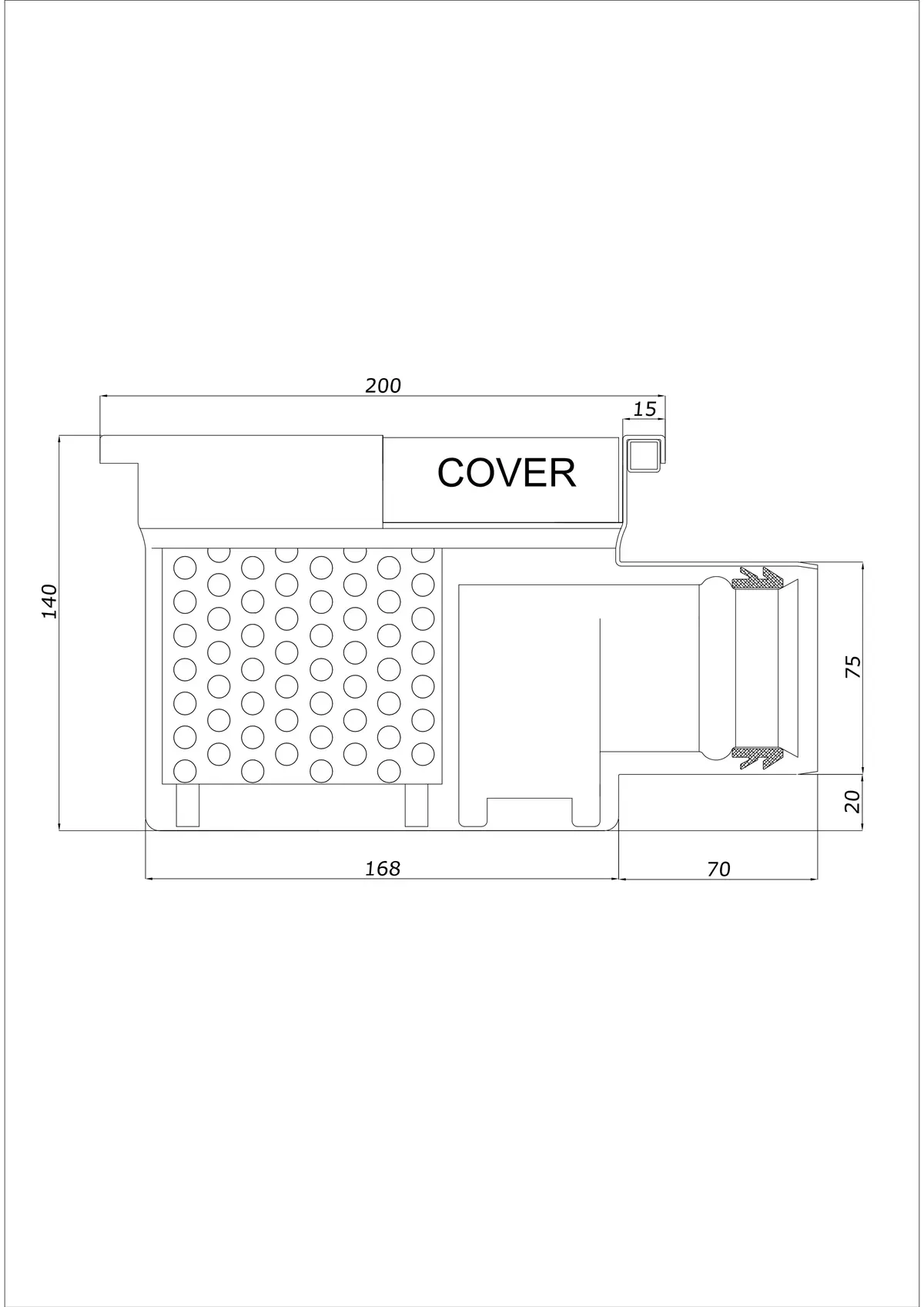 Bodenablauf BK_KRB 200x200 DN 75 - Einteilig Horizontal