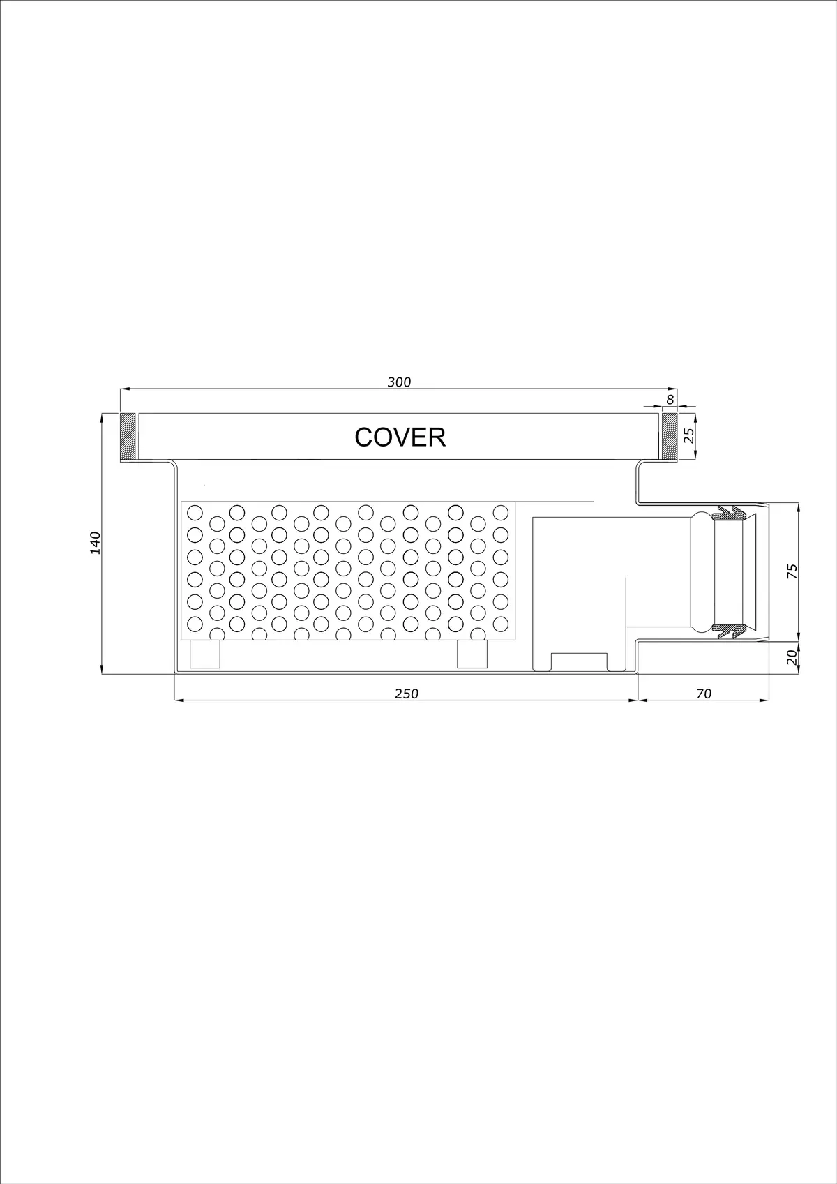 Bodenablauf BK_KRB 300x300 DN 75 - Einteilig Horizontal