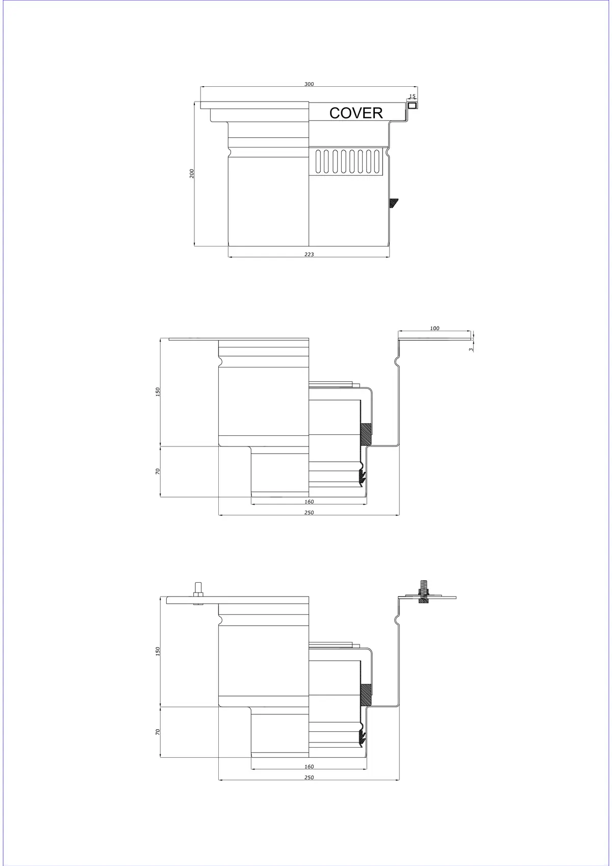 Bodenablauf BK_KRD 300x300 DN 160 - Zweiteiliger Vertikaler Ablauf