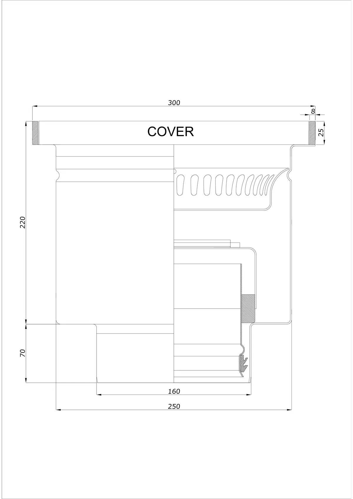 Bodenablauf BK_KROD 300 DN 160 mit Rand 25x8mm - Einteilig Vertikal