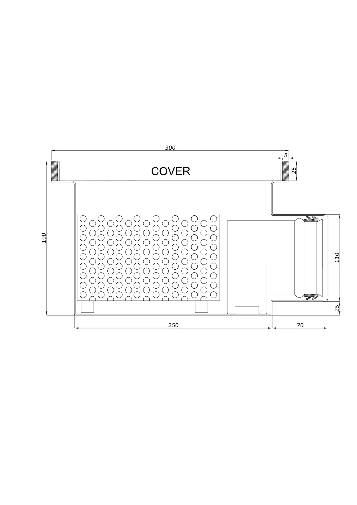 Bodenablauf BK_KROB 300 DN 110 mit Rand 25x8mm - Einteilig Horizontal