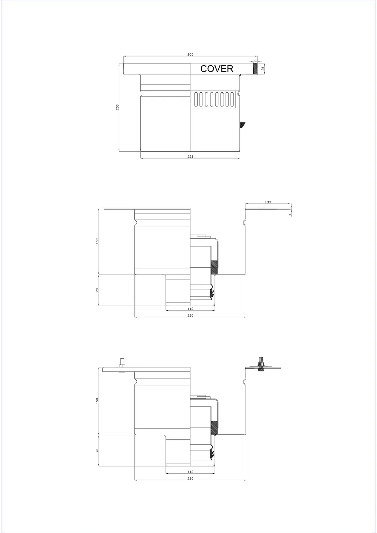 Bodenablauf BK_KROD 300 DN 110 mit Rand 25x8mm - Zweiteiliger Vertikaler Ablauf