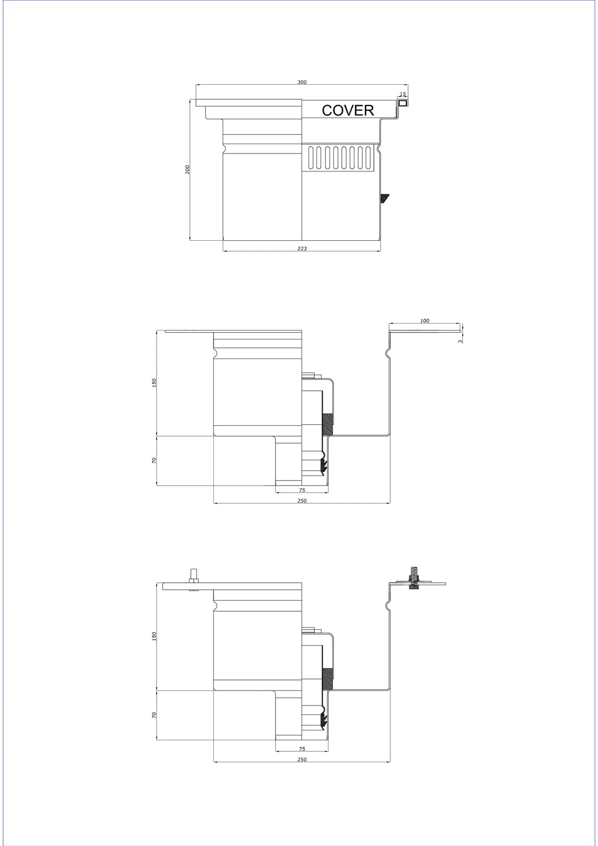 Bodenablauf BK_KRD 300x300 DN 75 - Zweiteilig Vertikal