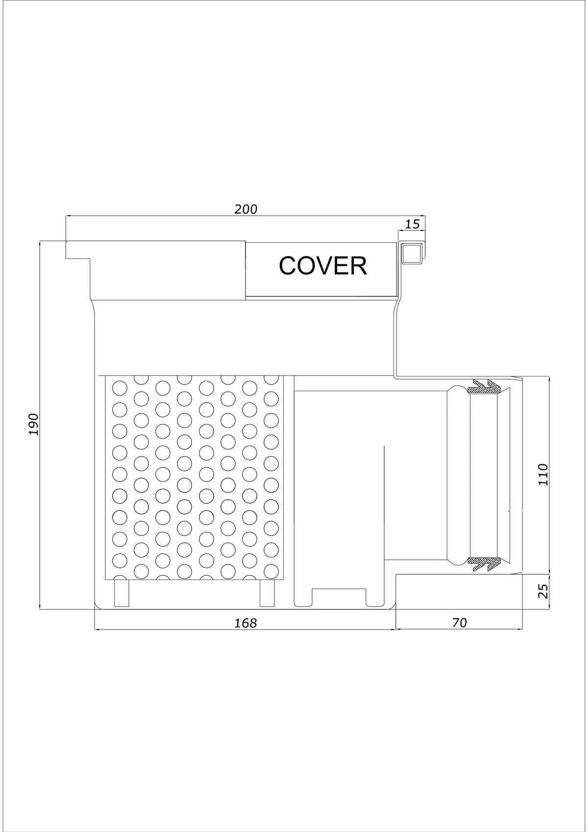 Bodenablauf BK_KRB 200x200 DN 110 - Einteilig Horizontal