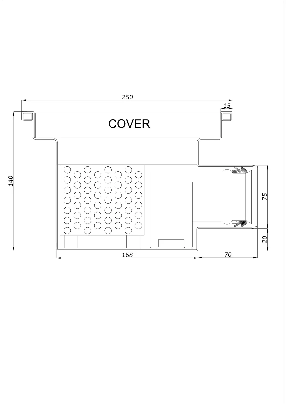 Bodenablauf BK_KRB 250x250 DN 75 - Einteilig Horizontal