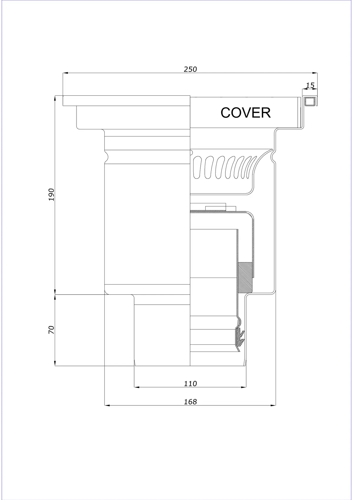 Bodenablauf BK_KRD 250x250 DN 110 - Einteilig Vertikal