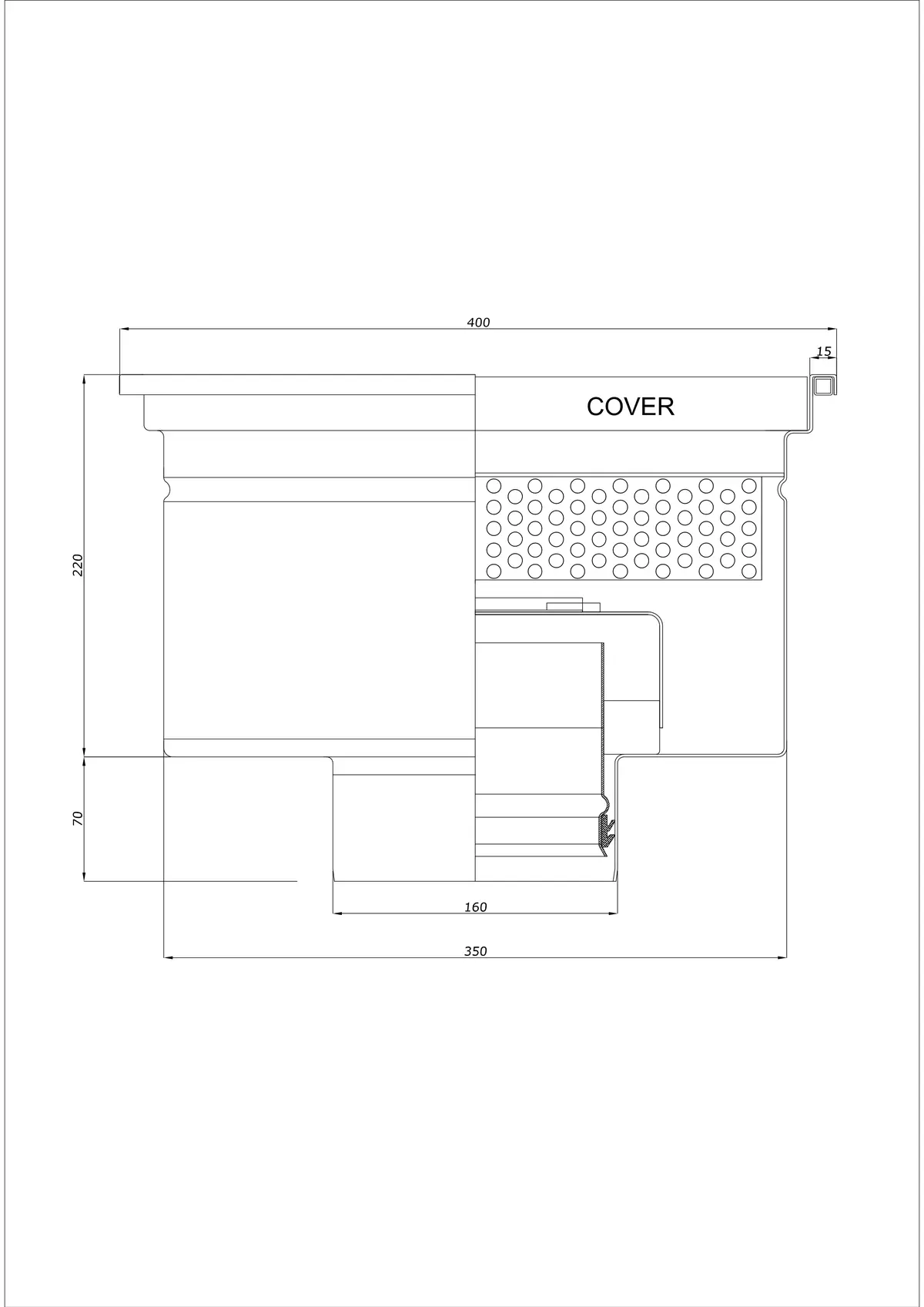 Bodenablauf BK_KRD 400x400 DN 160 - Einteiliger Vertikaler Ablauf
