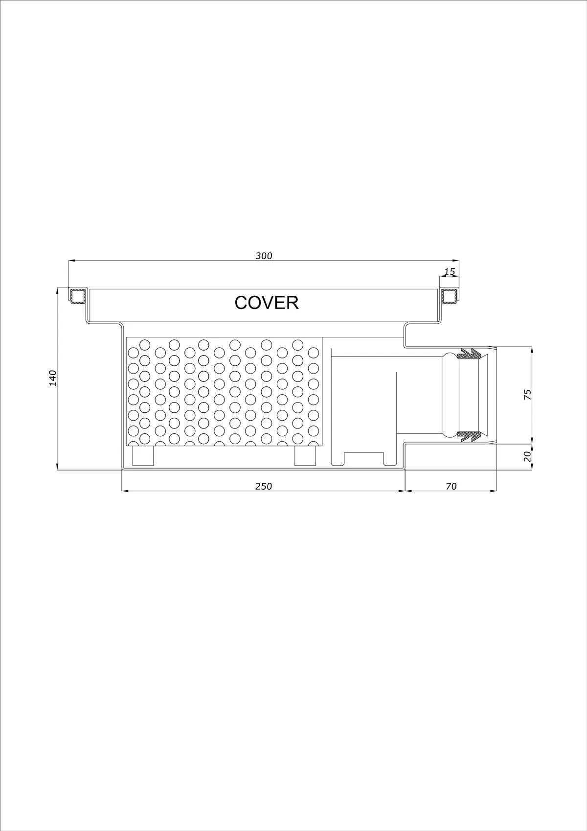 Bodenablauf BK_KRB 300x300 DN 75 - Einteilig Horizontal