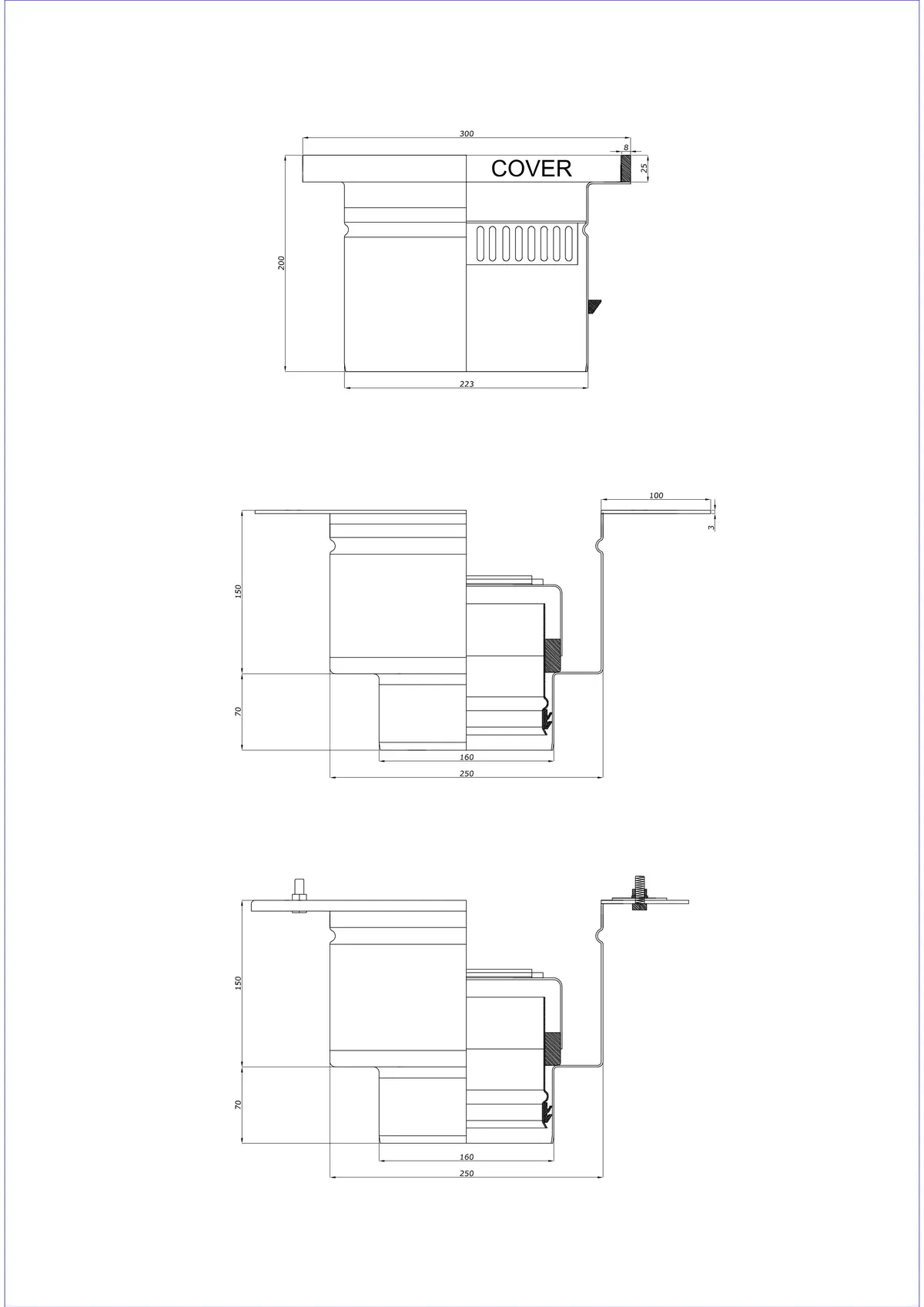 Bodenablauf BK_KROD 300 DN 160 mit Rand 25x8mm - Zweiteiliger Vertikaler