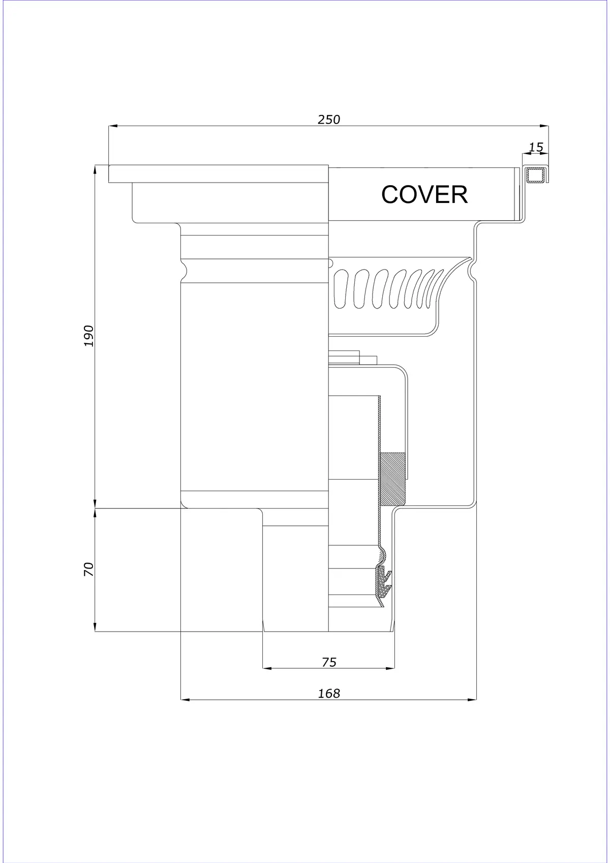 Bodenablauf BK_KRD 250x250 DN 75 - Einteilig Vertikal