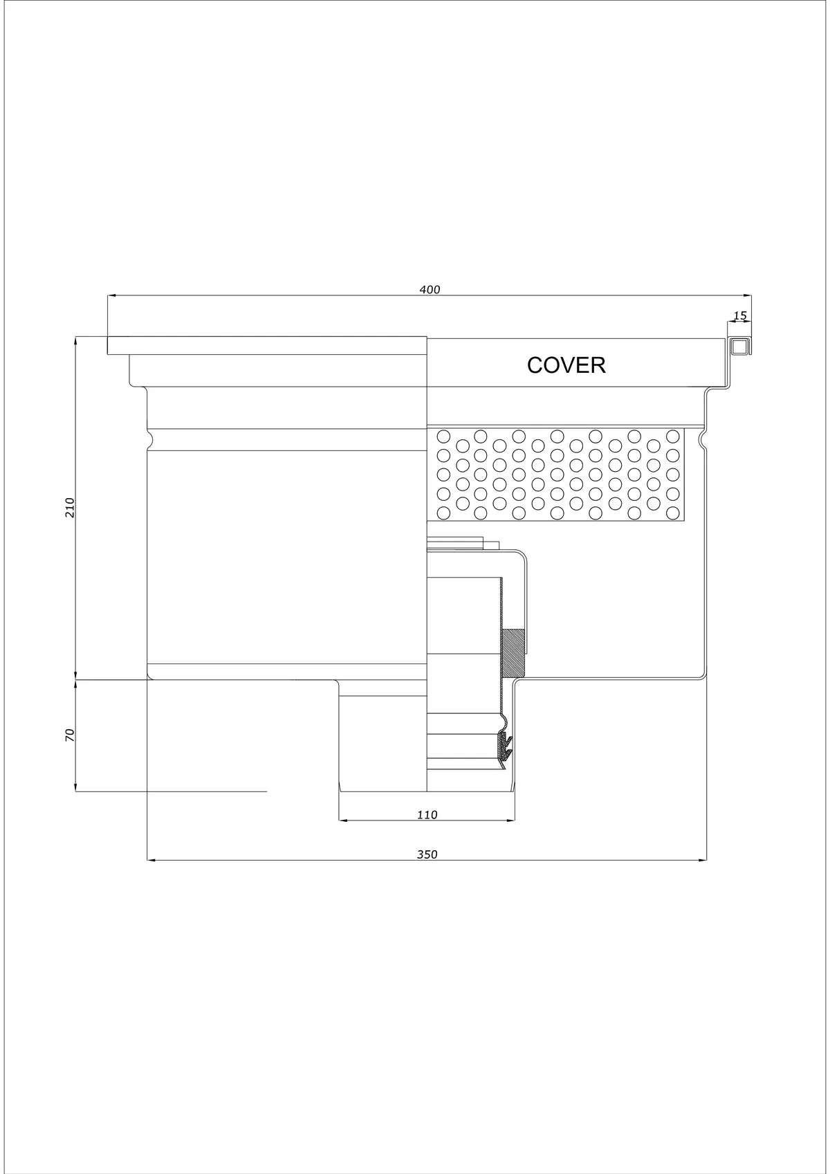 Bodenablauf BK_KRD 400x400 DN 110 - Einteilig Vertikal