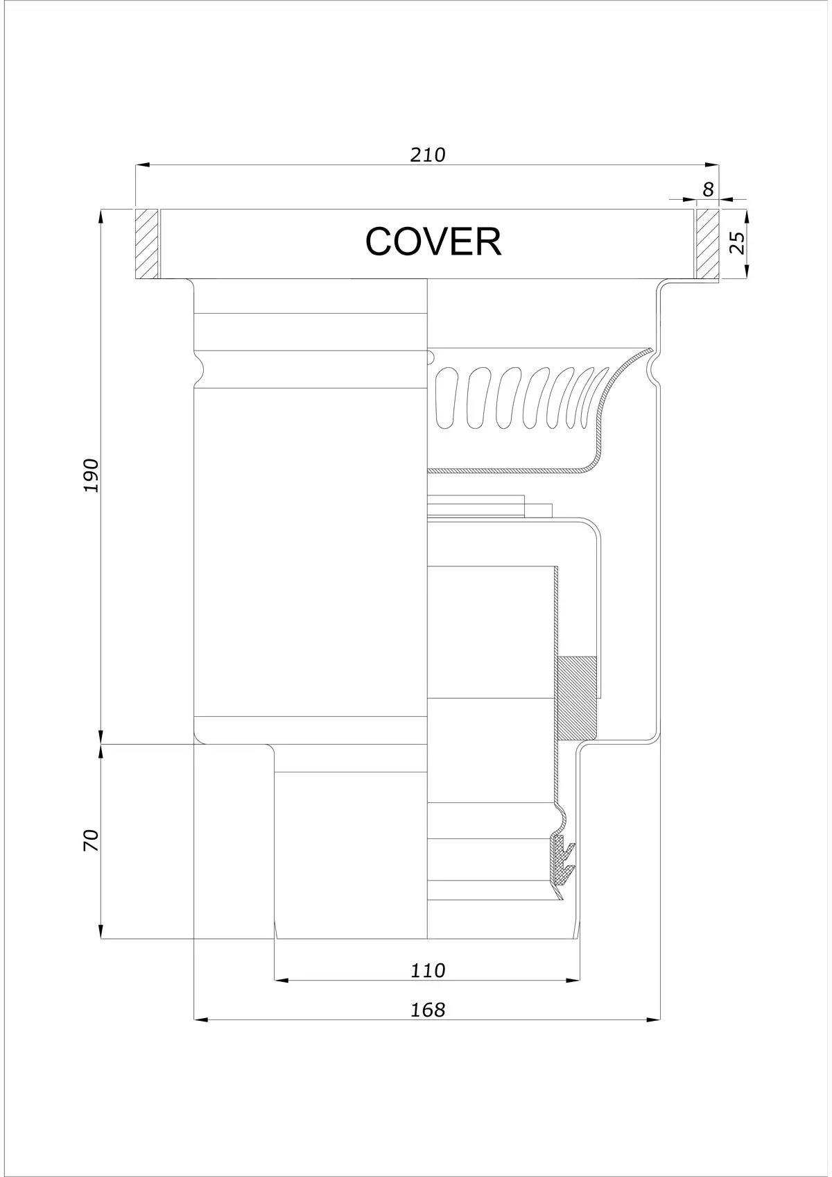 Bodenablauf BK_KROD 210 DN 110 mit Rand 25x8mm - Ein-teiliger Vertikaler