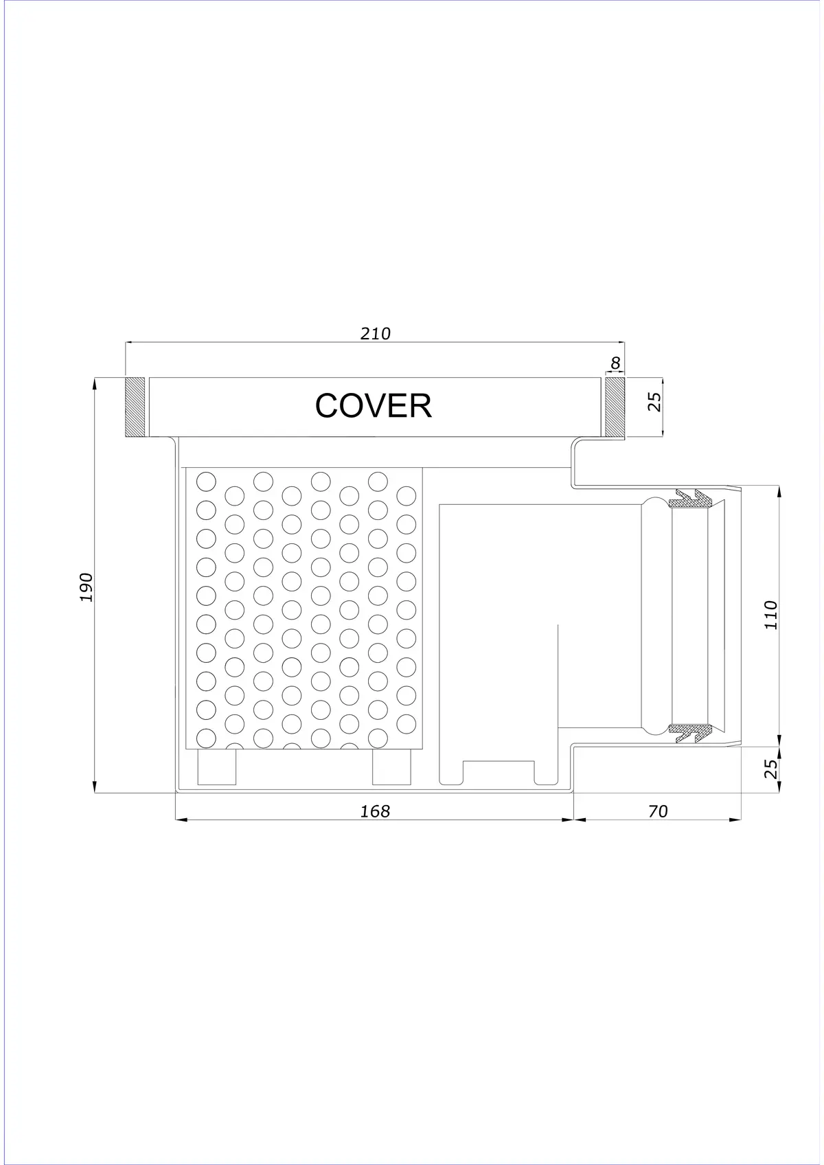 Bodenablauf BK_KROB 210 DN 110 mit Rand 25x8mm - Einteilig Horizontal