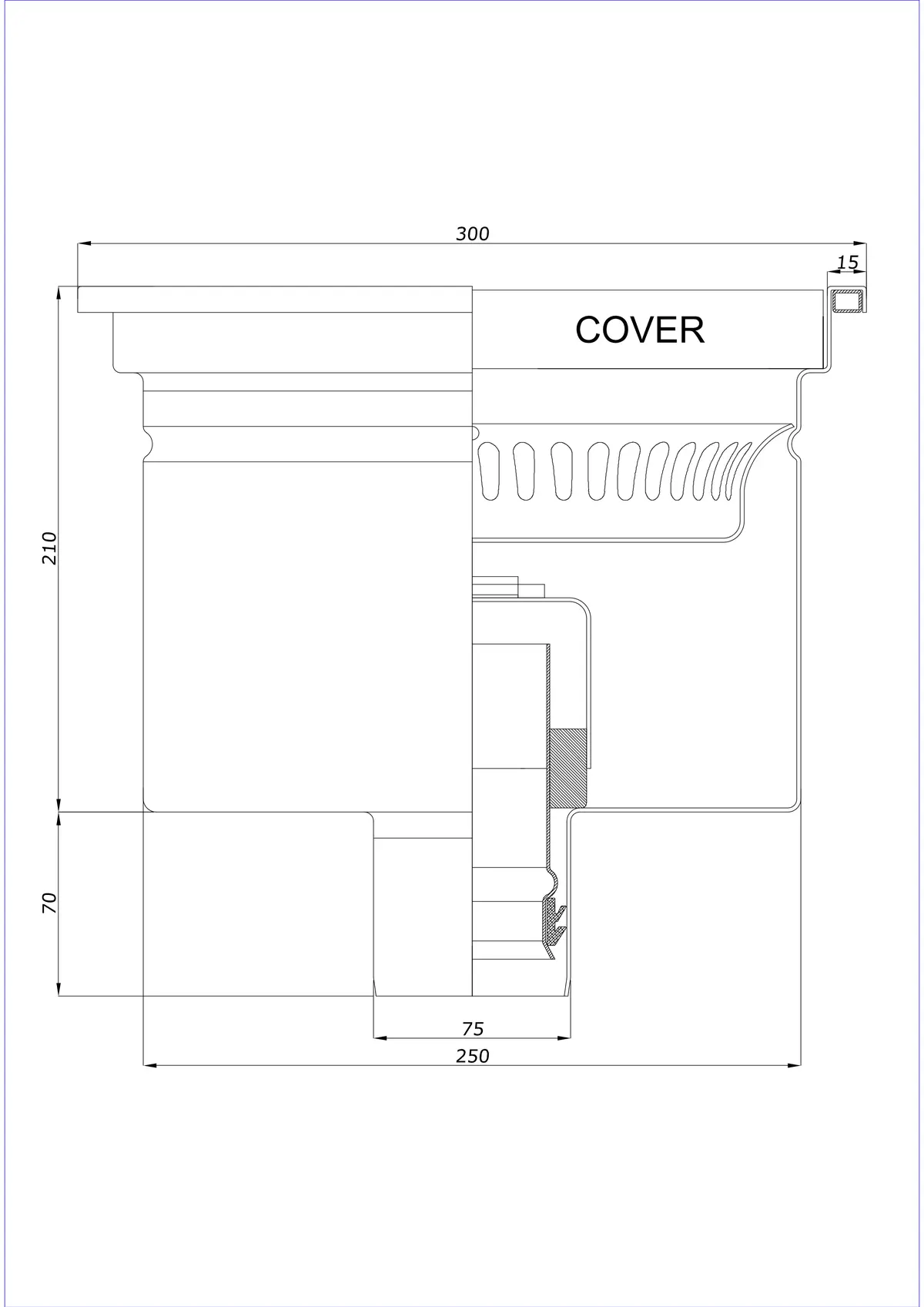 Bodenablauf BK_KRD 300x300 DN 75 - Einteilig Vertikal