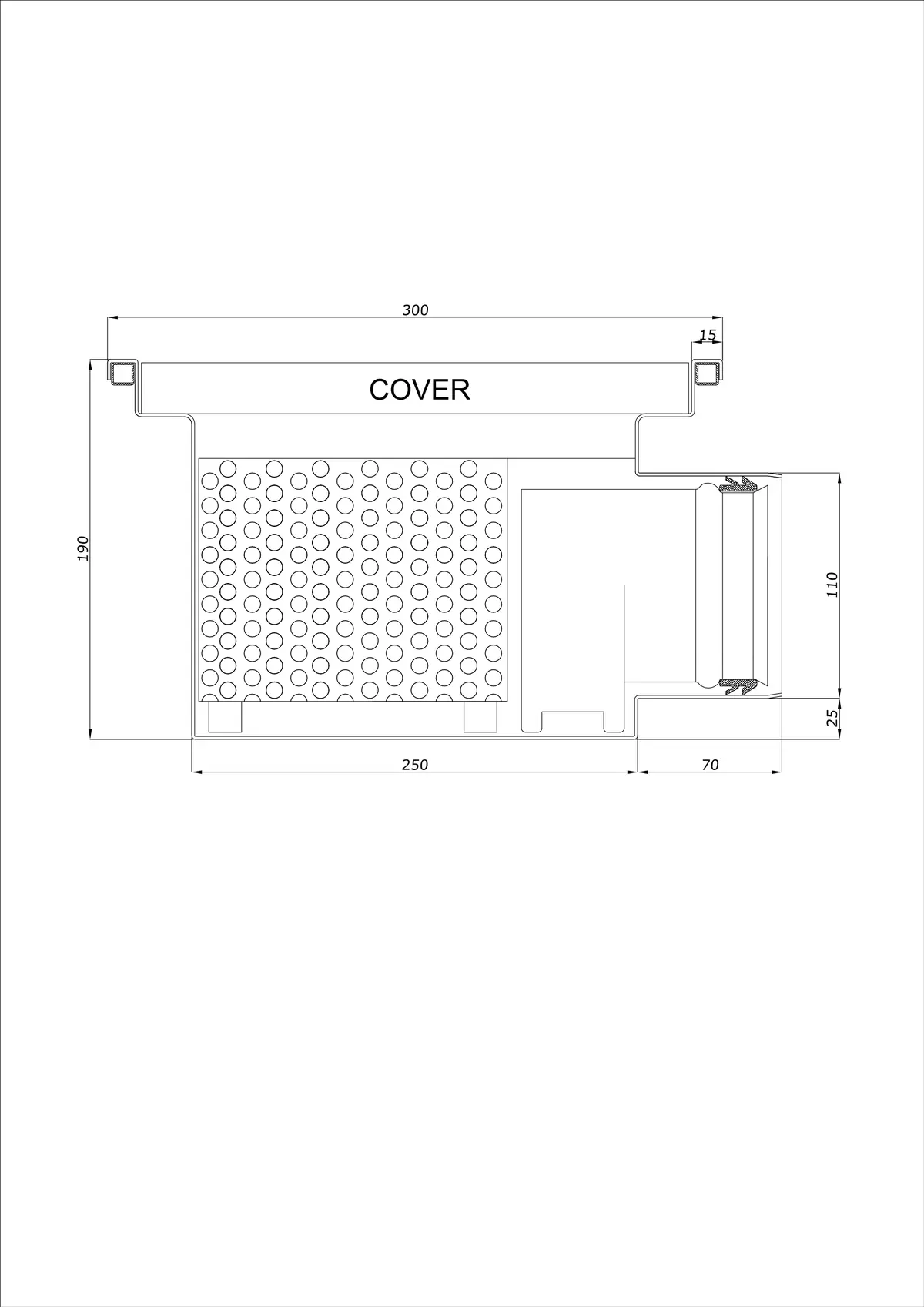 Bodenablauf BK_KRB 300x300 DN 110 - Einteilig Horizontal