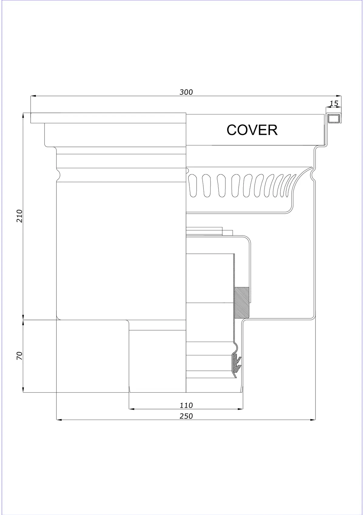 Bodenablauf BK_KRD 300x300 DN 110 - Einteilig Vertikal