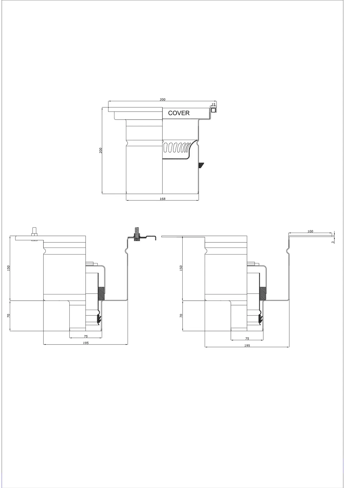 Bodenablauf BK_KRD 200x200 DN 75 - Zweiteilig Vertikal
