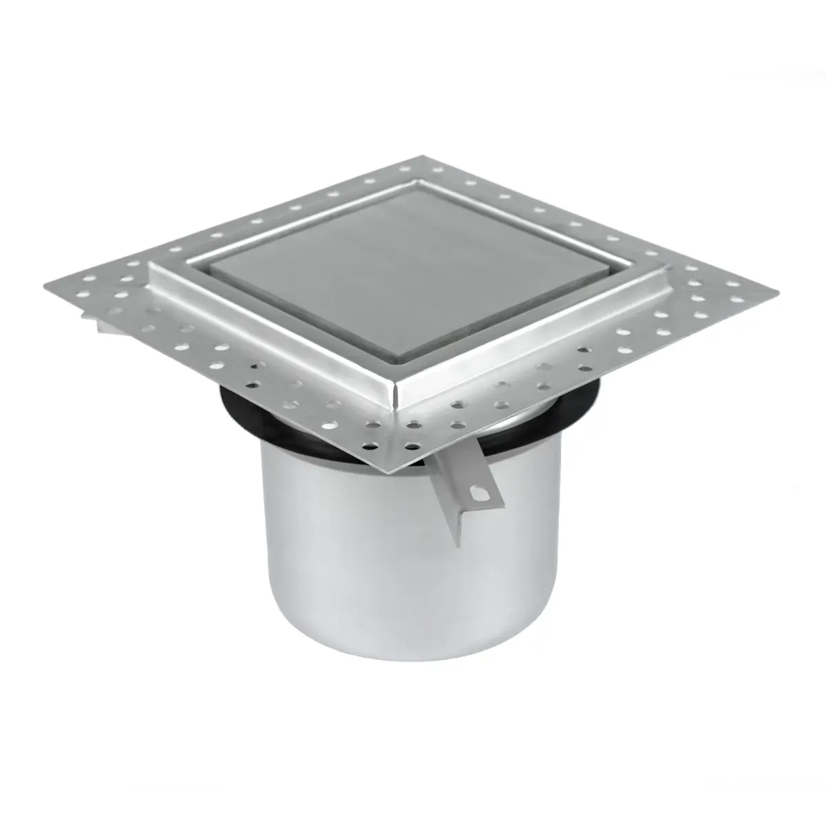 Oberteil einer Bodenablaufrinne 200x200 mm mit Plattenabdeckung und Dichtflansch
